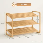 HOMCOM Etajeră pentru pantofi cu 3 rafturi pentru 12 perechi de pantofi din bambus 76x33x50.8 cm | Aosom Romania