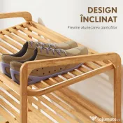 HOMCOM Etajeră pentru pantofi cu 3 rafturi pentru 12 perechi de pantofi din bambus 76x33x50.8 cm | Aosom Romania