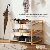 HOMCOM Etajeră pentru pantofi cu 3 rafturi pentru 12 perechi de pantofi din bambus 76x33x50.8 cm | Aosom Romania