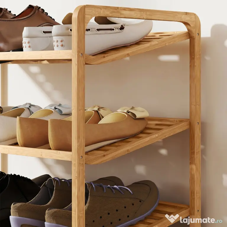 HOMCOM Etajeră pentru pantofi cu 3 rafturi pentru 12 perechi de pantofi din bambus 76x33x50.8 cm | Aosom Romania