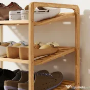 HOMCOM Etajeră pentru pantofi cu 3 rafturi pentru 12 perechi de pantofi din bambus 76x33x50.8 cm | Aosom Romania