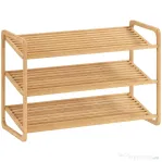 HOMCOM Etajeră pentru pantofi din bambus, cu 3 niveluri, pentru 12 perechi de pantofi, rafturi din bambus cu lamele, 76x33x50,8 cm, culoare lemn natural