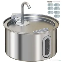PawHut Fântână din Inox 2,5L pentru Pisici cu LED și 2 Moduri de Flux, Argintiu | Aosom Romania