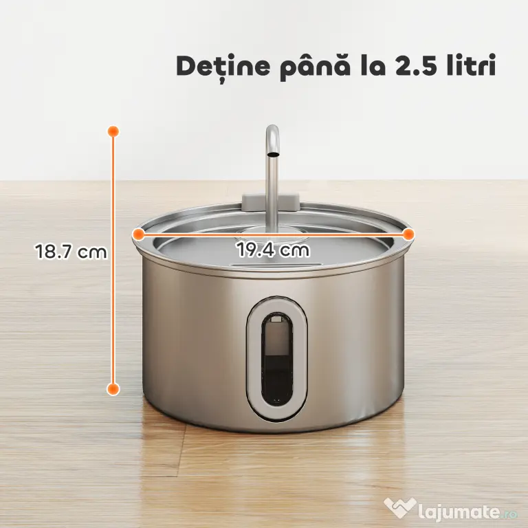 PawHut Fântână din Inox 2,5L pentru Pisici cu LED și 2 Moduri de Flux, Argintiu | Aosom Romania