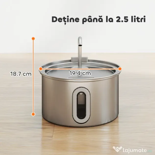 PawHut Fântână din Inox 2,5L pentru Pisici cu LED și 2 Moduri de Flux, Argintiu | Aosom Romania
