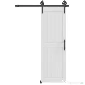 HOMCOM Ușă Glisantă în Stil Country cu Șină și Mâner din Lemn și Oțel, 71,5x213,4 cm, Alb și Negru