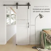 HOMCOM Ușă Glisantă în Stil Country cu Șină și Mâner din Lemn și Oțel, 71,5x213,4 cm, Alb și Negru