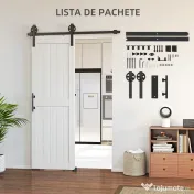 HOMCOM Ușă Glisantă în Stil Country cu Șină și Mâner din Lemn și Oțel, 71,5x213,4 cm, Alb și Negru