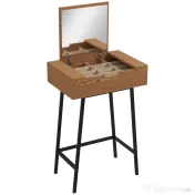HOMCOM Masă de Machiaj cu Oglindă Rabatabilă și 16 Compartimente Stil Industrial, Lemn și Oțel, 60x40x90 cm 