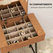 HOMCOM Masă de Machiaj cu Oglindă Rabatabilă și 16 Compartimente Stil Industrial, Lemn și Oțel, 60x40x90 cm 