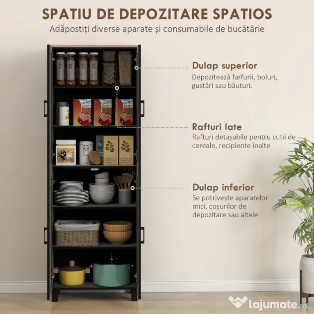 Homcom Dulap Bucatarie Alb – 5 Rafturi | Aosom Romania