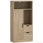 HOMCOM Mobilă de baie compactă Slim cu 2 sertare, rafturi și dulap, 50x25x100 cm, lemn natural