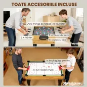 SPORTNOW Masă de Jocuri 13 în 1 cu Fotbal de Masă, Ping Pong, Air Hockey, Biliard, Șah și Altele, Culoare Nuc | Aosom Romania
