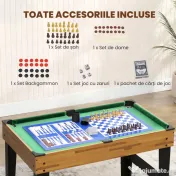 SPORTNOW Masă de Jocuri 13 în 1 cu Fotbal de Masă, Ping Pong, Air Hockey, Biliard, Șah și Altele, Culoare Nuc | Aosom Romania