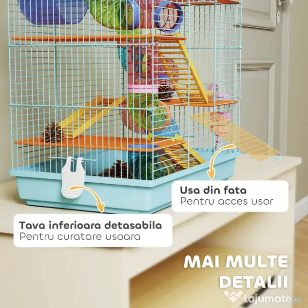 PawHut Cușcă pentru Hamsteri și Rozătoare cu 5 Niveluri și Tuburi Colorate Albastru | Aosom Romania