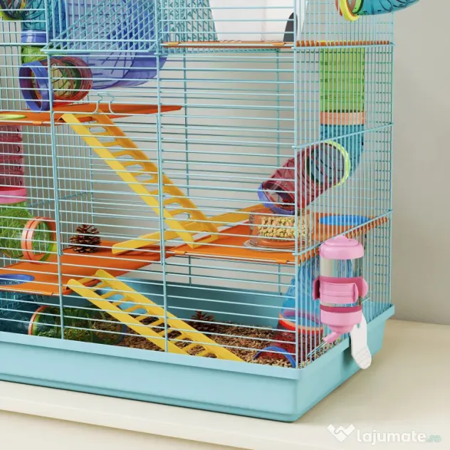 PawHut Cușcă pentru Hamsteri și Rozătoare cu 5 Niveluri și Tuburi Colorate Albastru | Aosom Romania