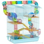 PawHut Gabbia per Criceti a 5 Piani con Tubi Colorati, Ruota, Casetta e Accessori, 47x30x59 cm, Azzurro
