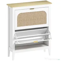 HOMCOM Dulap de pantofi subțire în stil Boho cu 2 sertare rabatabile, pentru 14 perechi de pantofi, Alb | Aosom Romania