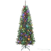 HOMCOM Pom de Crăciun Artificial de 180 cm cu Lumini Incorporate Albe și Colorate în 9 Moduri și 899 Crengi Ignifuge, Brad de Crăciun Dens și Realistic cu Bază Metalică Pliabilă pentru Acasă | Aosom Romania