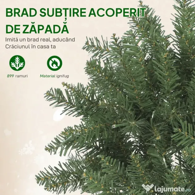 HOMCOM Pom de Crăciun Artificial de 180 cm cu Lumini Incorporate Albe și Colorate în 9 Moduri și 899 Crengi Ignifuge, Brad de Crăciun Dens și Realistic cu Bază Metalică Pliabilă pentru Acasă | Aosom Romania