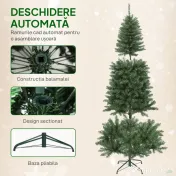 HOMCOM Pom de Crăciun Artificial de 180 cm cu Lumini Incorporate Albe și Colorate în 9 Moduri și 899 Crengi Ignifuge, Brad de Crăciun Dens și Realistic cu Bază Metalică Pliabilă pentru Acasă | Aosom Romania
