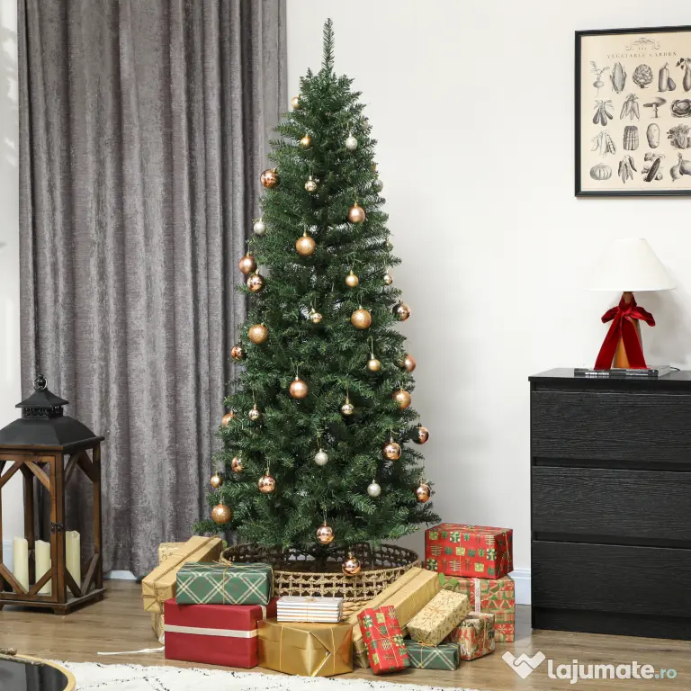 HOMCOM Pom de Crăciun Artificial de 180 cm cu Lumini Incorporate Albe și Colorate în 9 Moduri și 899 Crengi Ignifuge, Brad de Crăciun Dens și Realistic cu Bază Metalică Pliabilă pentru Acasă | Aosom Romania