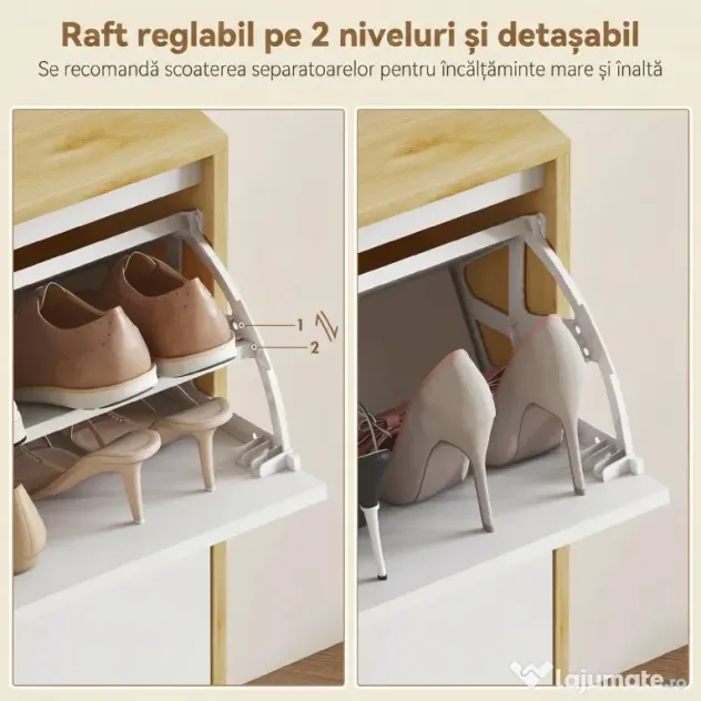 HOMCOM Dulap de pantofi subțire modern cu 4 sertare rabatabile pentru 20 de perechi de pantofi, Alb | Aosom Romania
