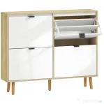 HOMCOM Dulap Slim Modern pentru Pantofi cu 4 Sertare Rabatabile, Capacitate 20 Perechi de Pantofi, 105x24x92.5 cm, Alb