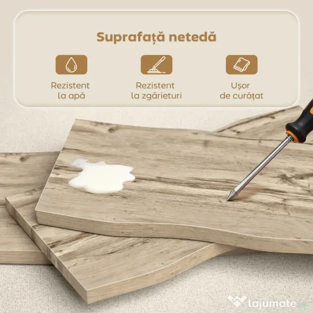 HOMCOM Măsuță de Cafea cu Blat Gros, Picioare Reglabile, Design Nordic cu Picioare din Oțel, 100x50x45 cm, Stejar | Aosom Romania