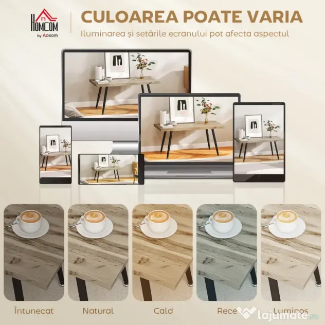 HOMCOM Măsuță de Cafea cu Blat Gros, Picioare Reglabile, Design Nordic cu Picioare din Oțel, 100x50x45 cm, Stejar | Aosom Romania