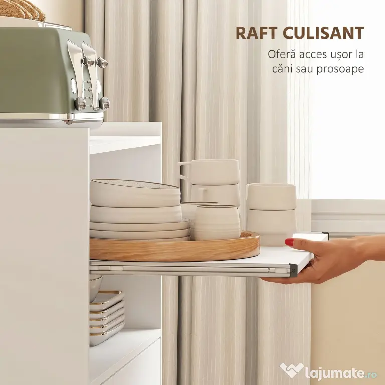 HOMCOM Dulap pentru Cuptorul cu Microunde cu Roți, Bufet de Bucătărie cu Sertar, Blat pentru Electrocasnice, Dulap cu 2 Uși, Raft Glisant și Raft Deschis, Cărucior de Bucătărie pentru Sufragerie, 59x40x92cm, Alb | Aosom Romania