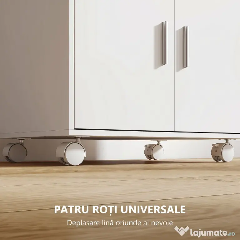 HOMCOM Dulap pentru Cuptorul cu Microunde cu Roți, Bufet de Bucătărie cu Sertar, Blat pentru Electrocasnice, Dulap cu 2 Uși, Raft Glisant și Raft Deschis, Cărucior de Bucătărie pentru Sufragerie, 59x40x92cm, Alb | Aosom Romania