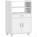 HOMCOM Dulap pentru Cuptorul cu Microunde din Lemn cu Sertar, Dulap cu 2 Uși și 2 Rafturi, 59x40x92 cm, Alb