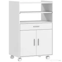 HOMCOM Dulap pentru Cuptorul cu Microunde din Lemn cu Sertar, Dulap cu 2 Uși și 2 Rafturi, 59x40x92 cm, Alb