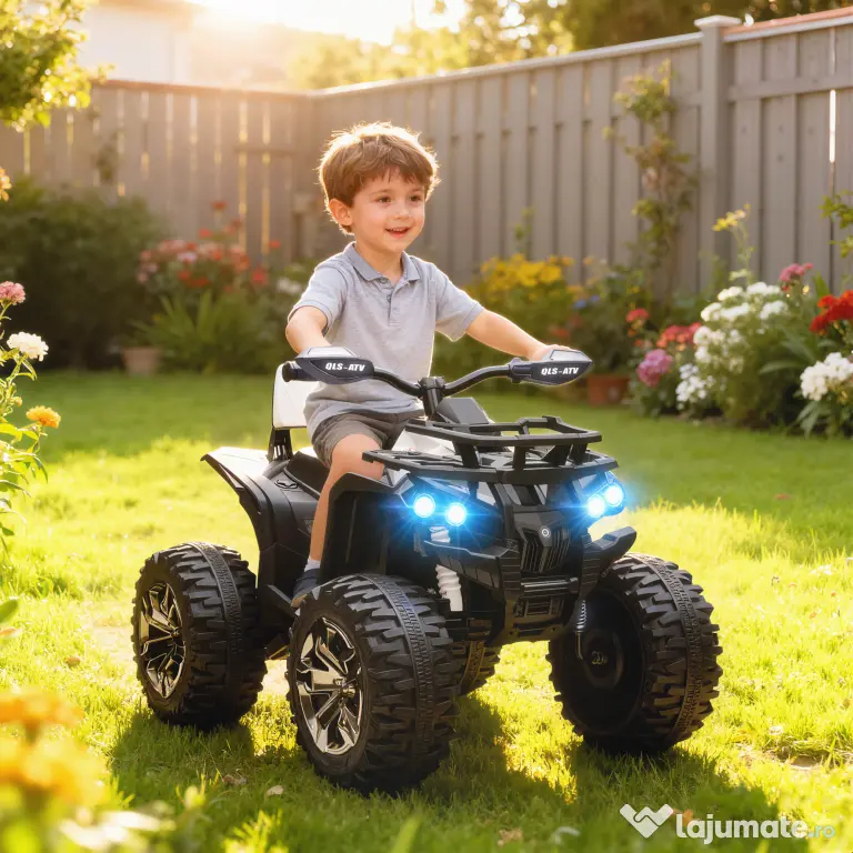 HOMCOM Quad Electric pentru Copii 3-5 Ani 12V, 3-8km/h Mini Quad pentru Copii cu 2 Motoare, Muzică, MP3, Conector USB, Card TF, Faruri și Pedală, Alb | Aosom Romania