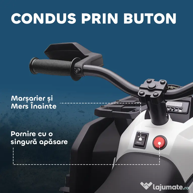 HOMCOM Quad Electric pentru Copii 3-5 Ani 12V, 3-8km/h Mini Quad pentru Copii cu 2 Motoare, Muzică, MP3, Conector USB, Card TF, Faruri și Pedală, Alb | Aosom Romania