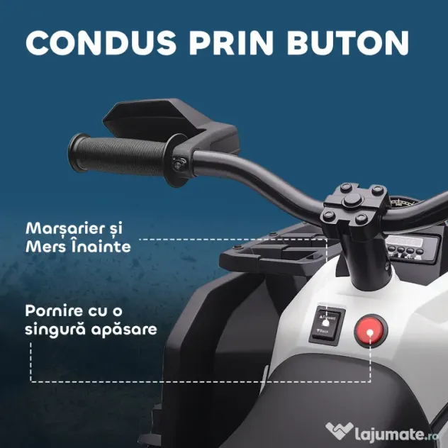 HOMCOM Quad Electric pentru Copii 3-5 Ani 12V, 3-8km/h Mini Quad pentru Copii cu 2 Motoare, Muzică, MP3, Conector USB, Card TF, Faruri și Pedală, Alb | Aosom Romania
