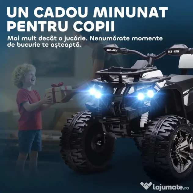 HOMCOM Quad Electric pentru Copii 3-5 Ani 12V, 3-8km/h Mini Quad pentru Copii cu 2 Motoare, Muzică, MP3, Conector USB, Card TF, Faruri și Pedală, Alb | Aosom Romania