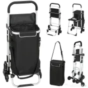 HOMCOM Cărucior de Cumpărături cu Geantă Impermeabilă de 40L, 46x59.5x97 cm, Negru și Argintiu | Aosom Romania