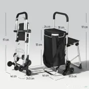 HOMCOM Cărucior de Cumpărături cu Geantă Impermeabilă de 40L, 46x59.5x97 cm, Negru și Argintiu | Aosom Romania