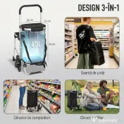 HOMCOM Cărucior de Cumpărături cu Geantă Impermeabilă de 40L, 46x59.5x97 cm, Negru și Argintiu | Aosom Romania