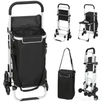 HOMCOM Cărucior de Cumpărături din Aluminiu cu Geantă de 40L Impermeabilă și Scaun, 46x59.5x97 cm, Negru și Argintiu