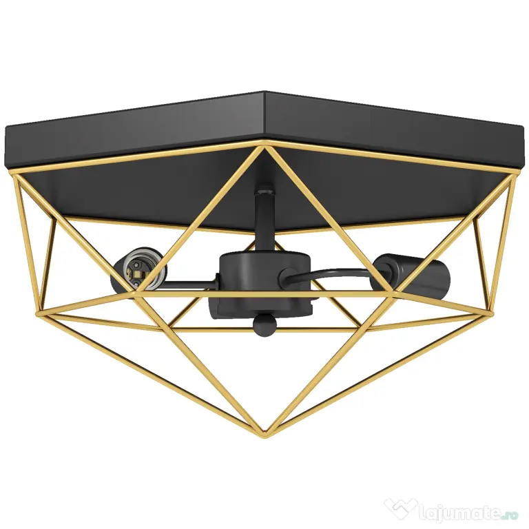 HOMCOM Lampă de Tavan Stil Industrial Geometrică cu 3 Suporturi E27 pentru Becuri LED, Negru și Auriu | Aosom Romania