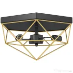 HOMCOM Lampă de Tavan Stil Industrial Geometrică cu 3 Suporturi E27 pentru Becuri LED, Negru și Auriu | Aosom Romania
