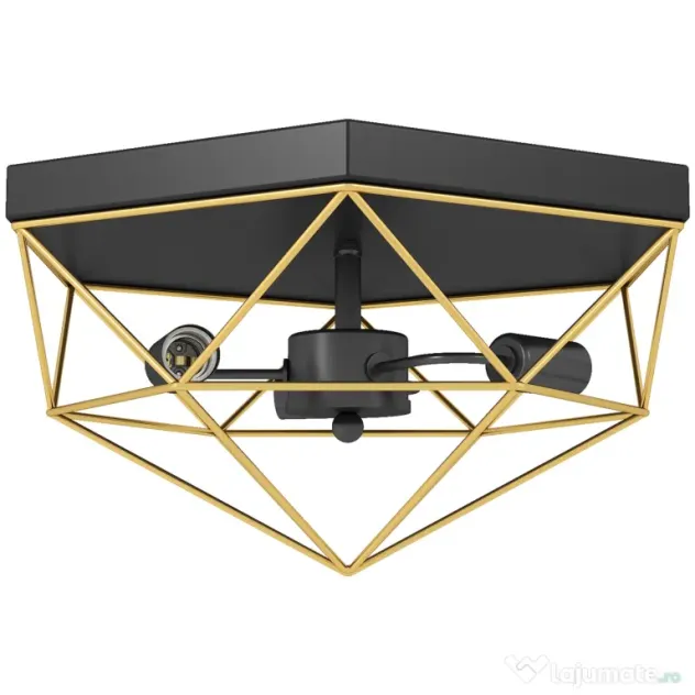 HOMCOM Lampă de Tavan Stil Industrial Geometrică cu 3 Suporturi E27 pentru Becuri LED, Negru și Auriu | Aosom Romania