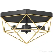 HOMCOM Lampă de Tavan Stil Industrial Geometrică cu 3 Suporturi E27 pentru Becuri LED, Negru și Auriu