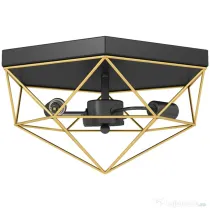 HOMCOM Lampă de Tavan Stil Industrial Geometrică cu 3 Suporturi E27 pentru Becuri LED, Negru și Auriu
