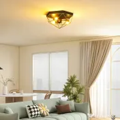 HOMCOM Lampă de Tavan Stil Industrial Geometrică cu 3 Suporturi E27 pentru Becuri LED, Negru și Auriu
