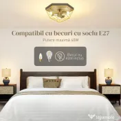 HOMCOM Lampă de Tavan Stil Industrial Geometrică cu 3 Suporturi E27 pentru Becuri LED, Negru și Auriu
