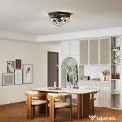 HOMCOM Lampă de Tavan Stil Industrial Geometrică cu 3 Suporturi E27 pentru Becuri LED, Negru și Auriu